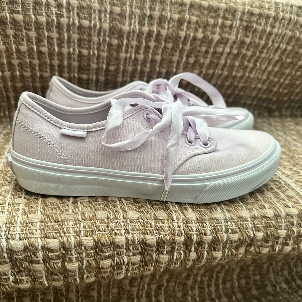 Purple Vans with satin laces